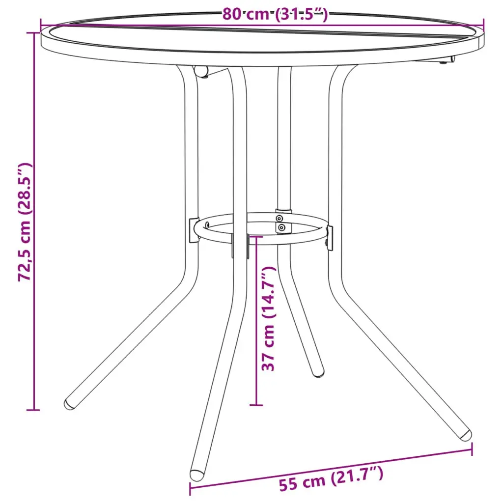 Round Table Steel Mesh Top 80cm Anthracite Outdoor Garden Patio Furniture