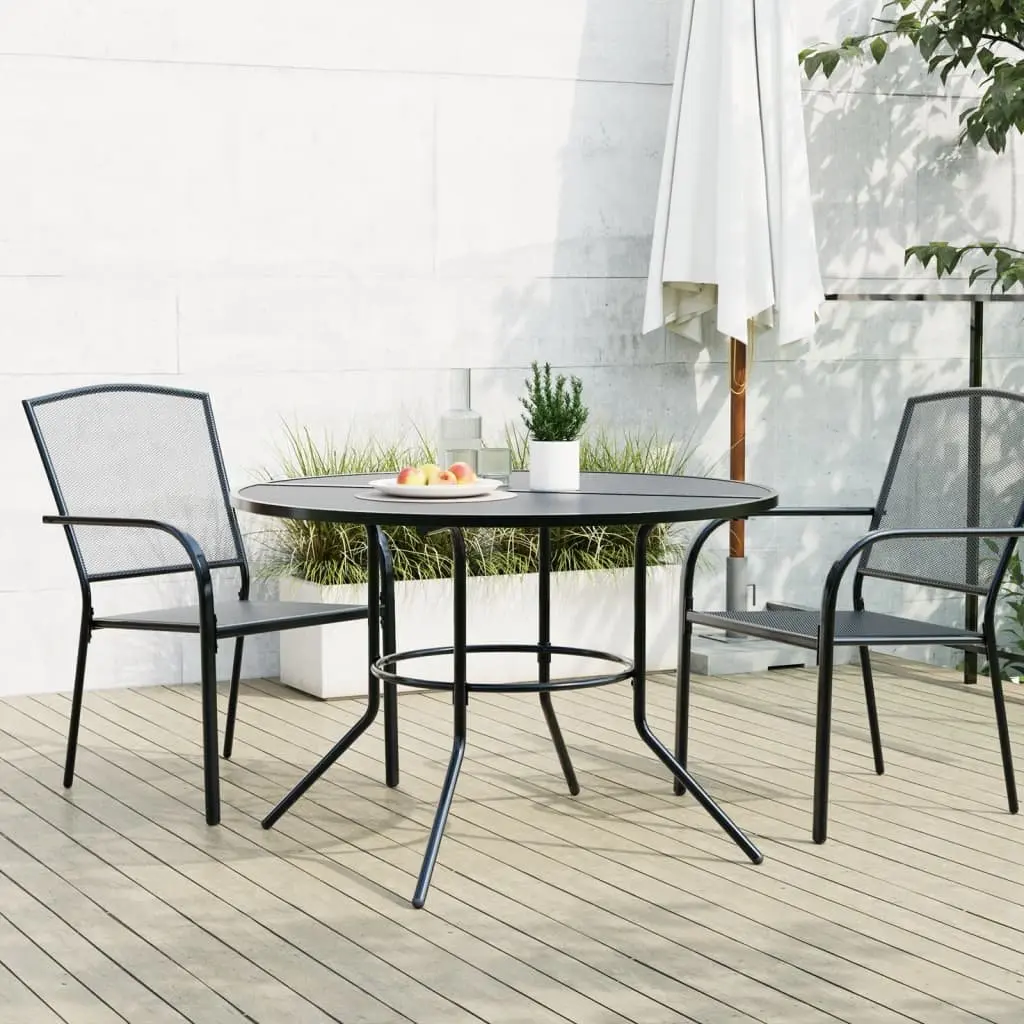 Anthracite Round Dining Table Outdoor Garden 110cm Powder-coated Steel Mesh Top