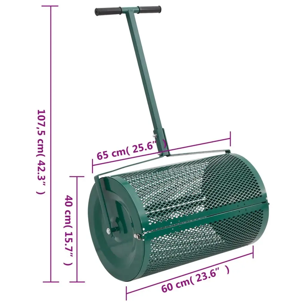 Compost Spreader Steel 75L Garden Roller Tool with Diamond-Shaped Roller for Even Distribution and T-Handle Control
