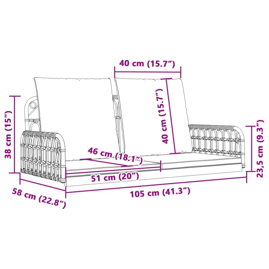 Swing Bench Poly Rattan Steel Frame 105 x 58 x 38 cm Brown
