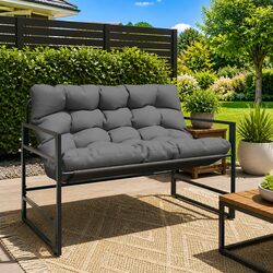 Garden Bench with Cushion Outdoor Seating 113cm Anthracite Steel Frame