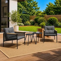Garden Chairs with Cushions 2 pcs Black Steel Frame Outdoor Furniture Set