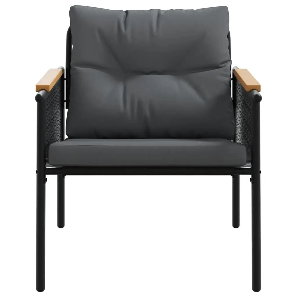 Garden Chairs with Cushions 2 pcs Black Steel Frame Outdoor Furniture Set