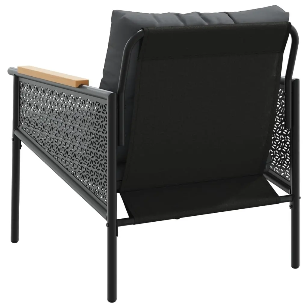 Garden Chairs with Cushions 2 pcs Black Steel Frame Outdoor Furniture Set