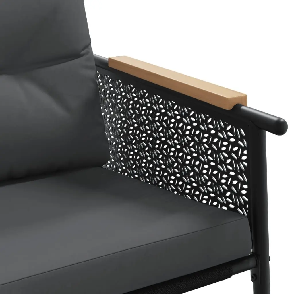 Garden Chairs with Cushions 2 pcs Black Steel Frame Outdoor Furniture Set