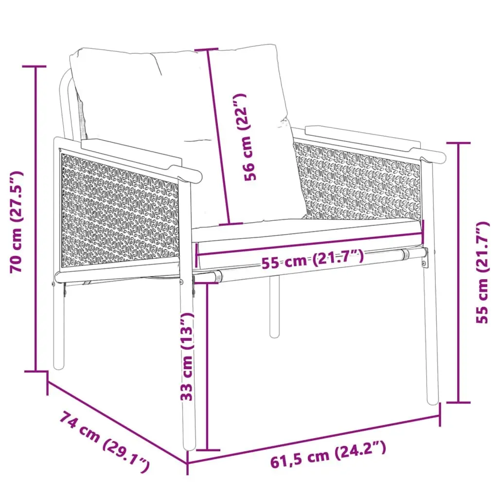 Garden Chairs with Cushions 2 pcs Black Steel Frame Outdoor Furniture Set