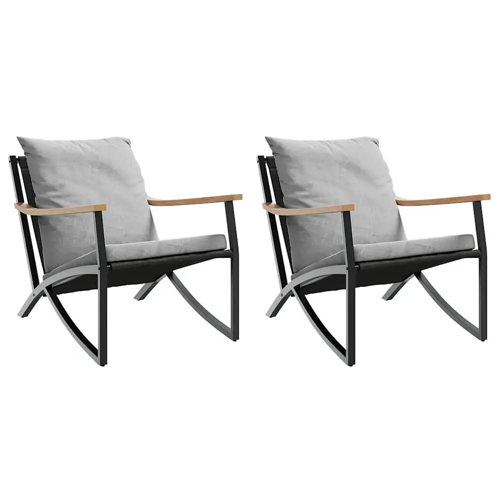 Garden Chairs Steel Frame 2 pcs Black with Cushions
