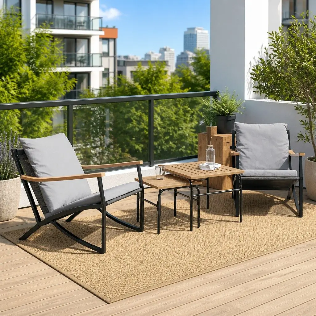 4 Piece Balcony Furniture Set Steel Textilene Fabric Black