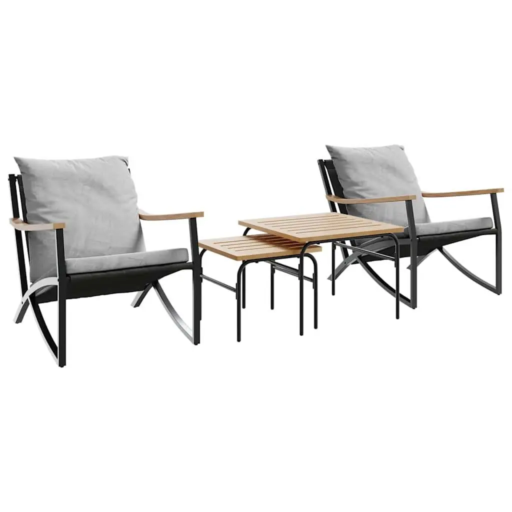 4 Piece Balcony Furniture Set Steel Textilene Fabric Black
