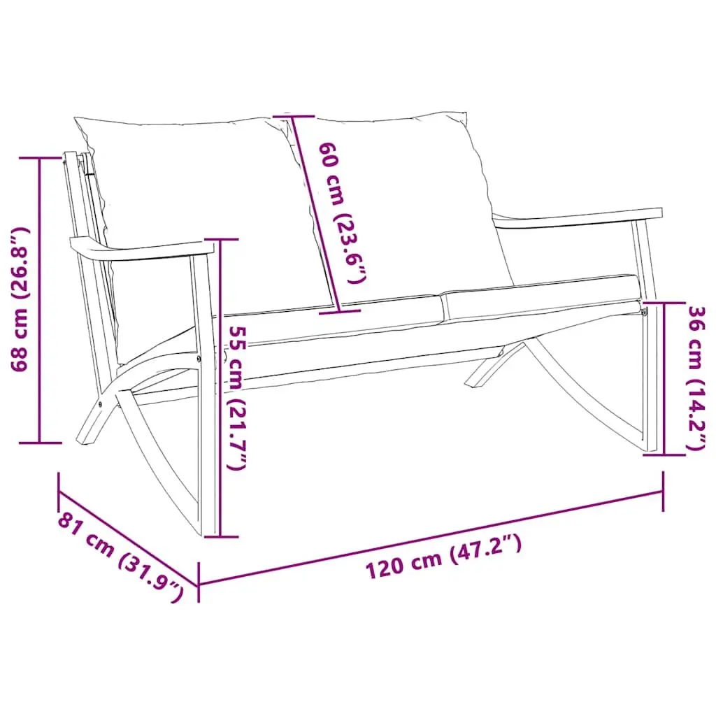 Garden Bench Steel Frame 120cm Black with Cushions