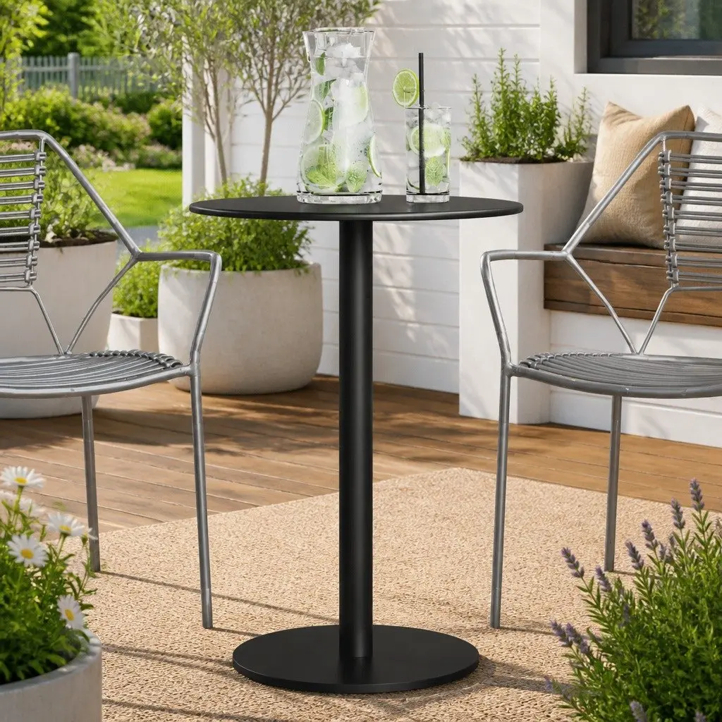 Outdoor Round Table Steel Frame Black 50cm Diameter Patio Dining Height 72cm