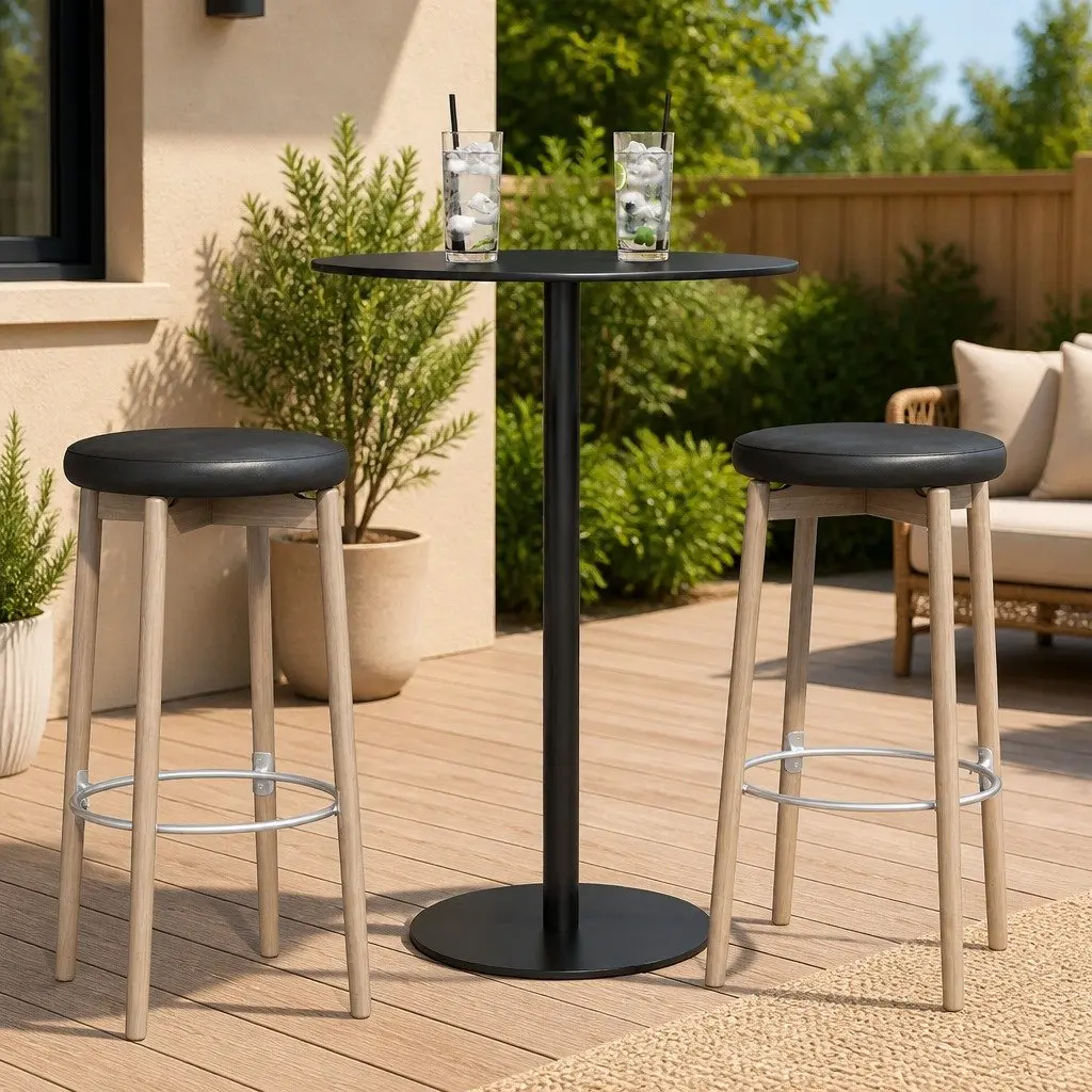 Round Garden Table Steel Frame Ø60cm Black Outdoor Patio Furniture