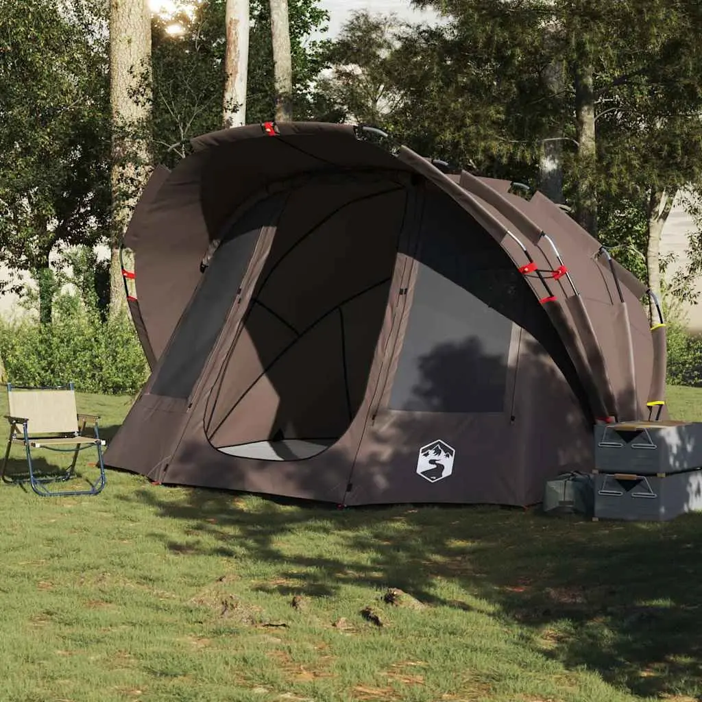 5 Person Fishing Tent Portable Waterproof Brown Outdoor Camping Shelter UV Protection Polyester Construction