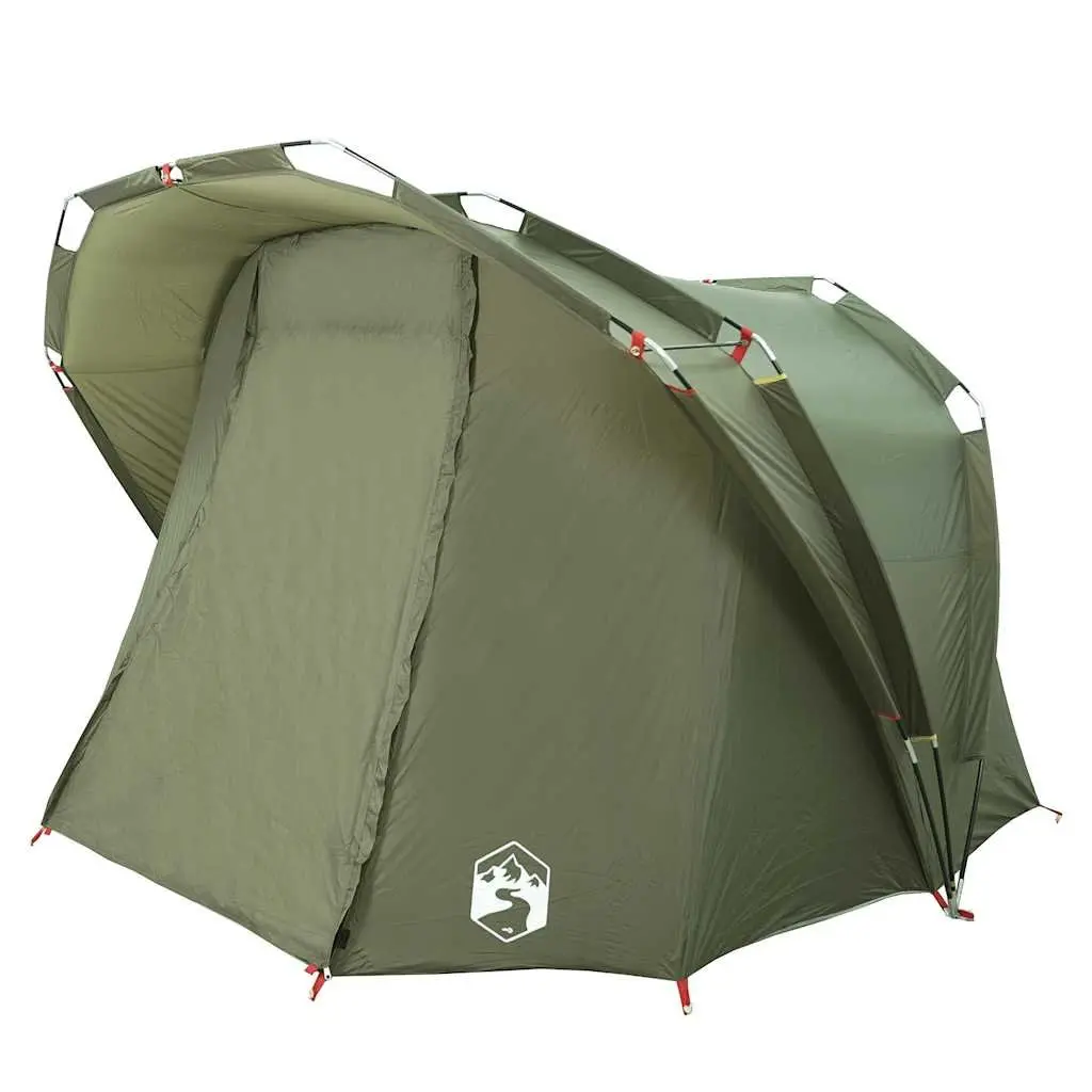 Fishing Shelter Waterproof Olive Green 4 Person Camping Tent with Fibreglass Poles and Zippered Door for Easy Setup and Portability