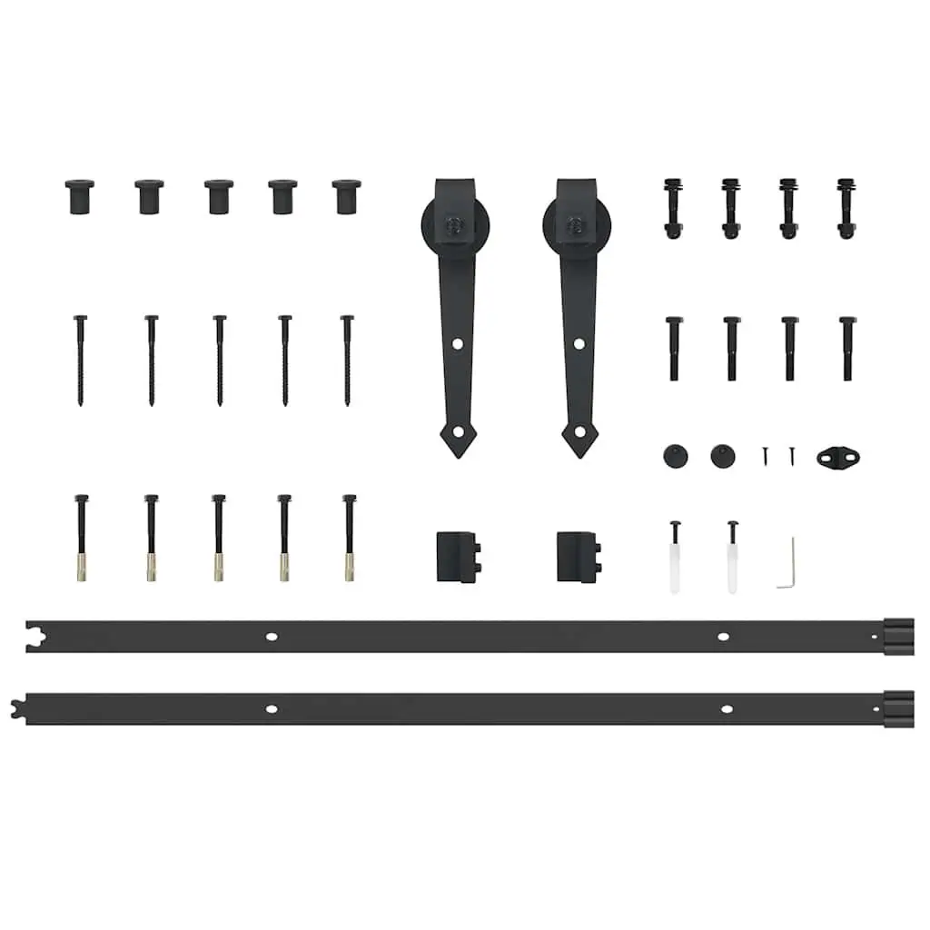 Sliding Door Hardware Kit Black Powder-Coated Steel Track System 213.5cm