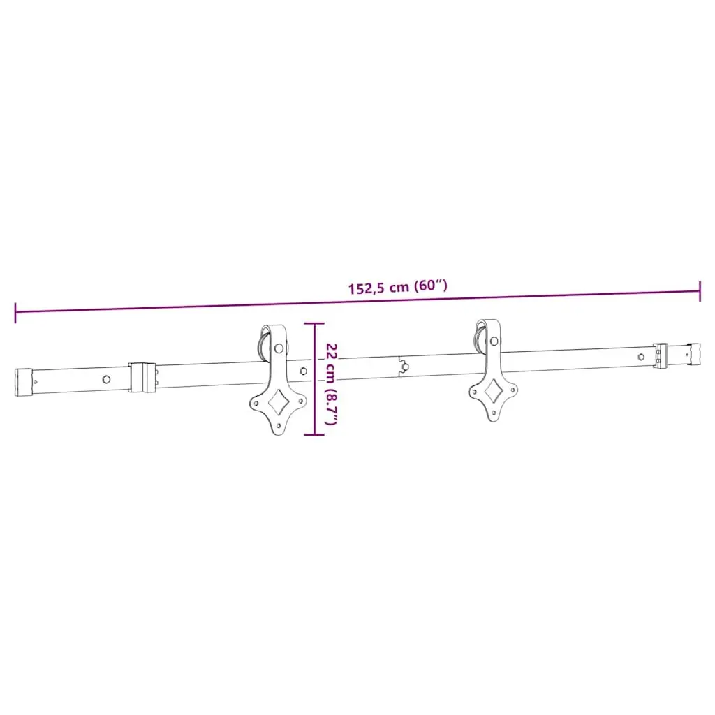 Sliding Door Track System Black Powder-Coated Steel 1525cm Interior Hardware Kit