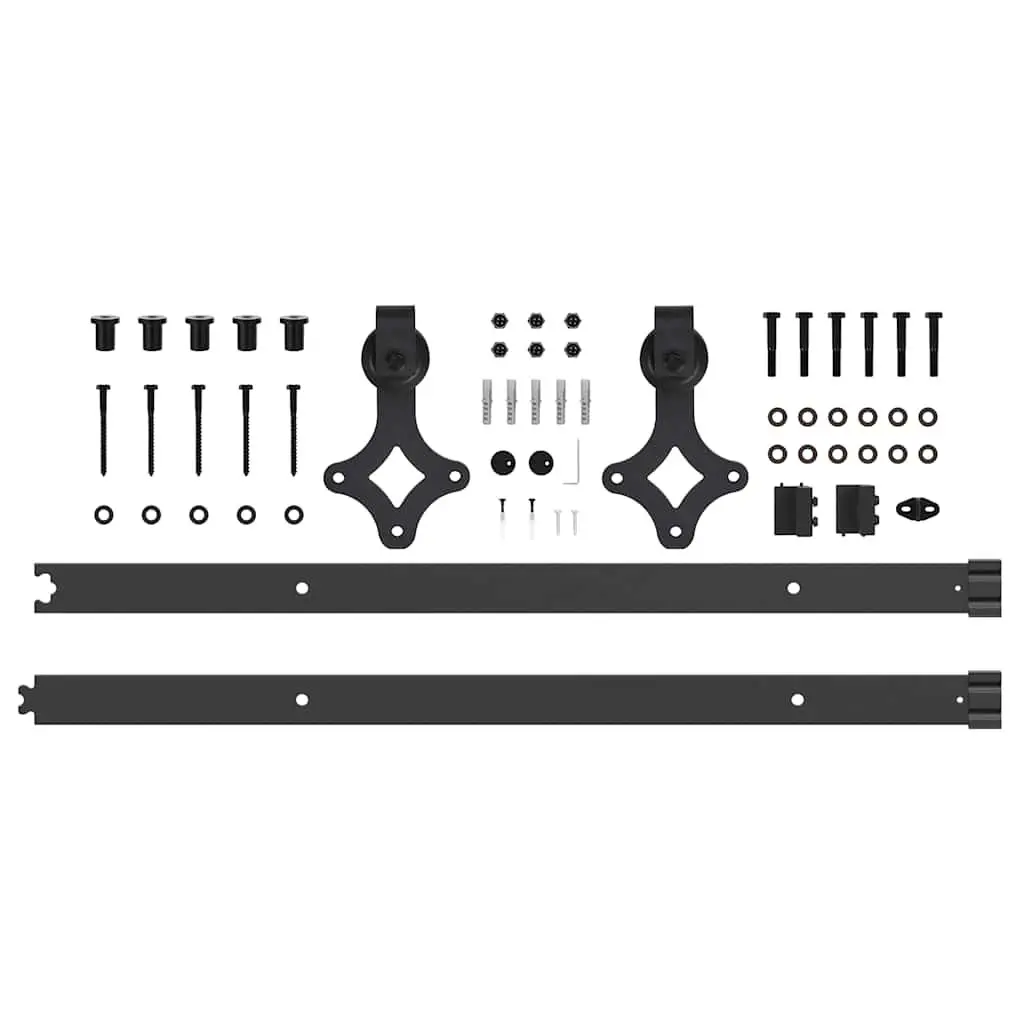Sliding Door Track System Black Powder-Coated Steel 1525cm Interior Hardware Kit