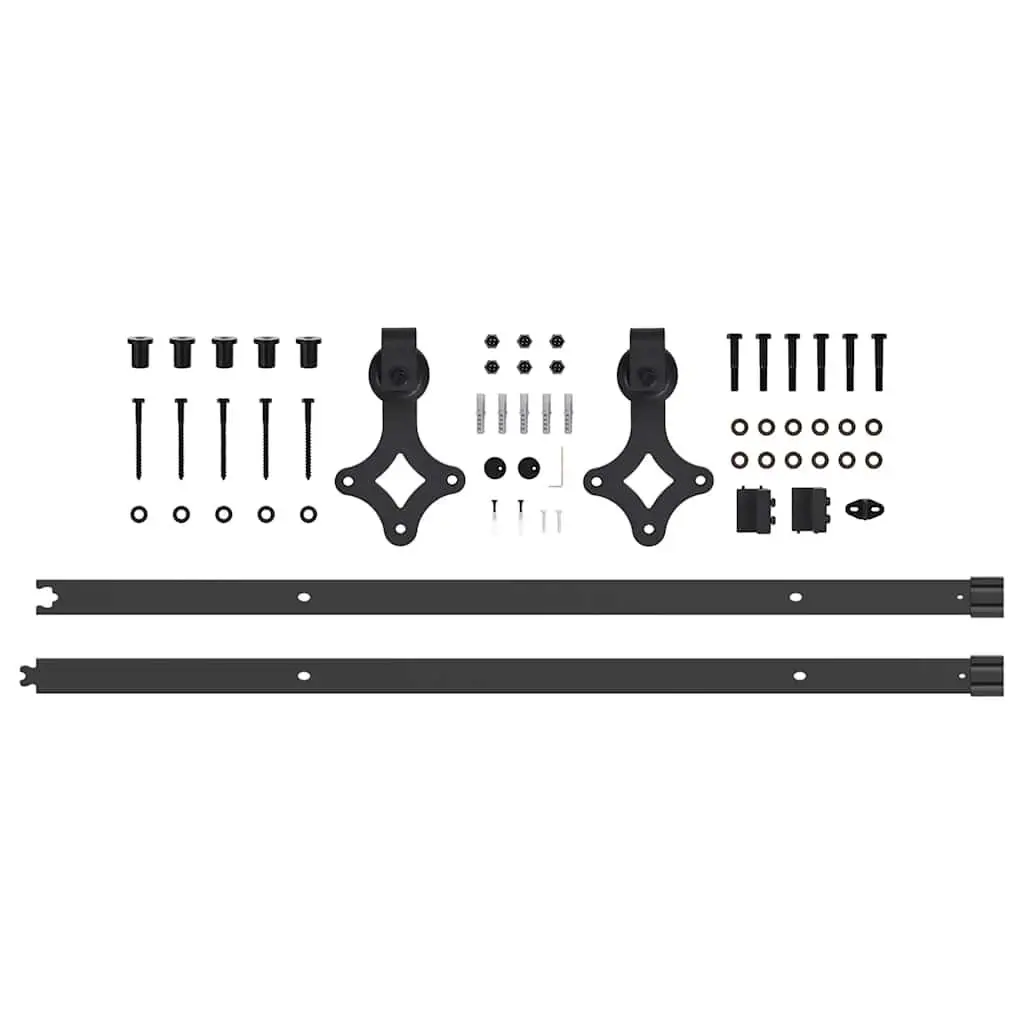 Sliding Door Hardware Kit Powder-coated Steel 213.5cm Black Track Rail System