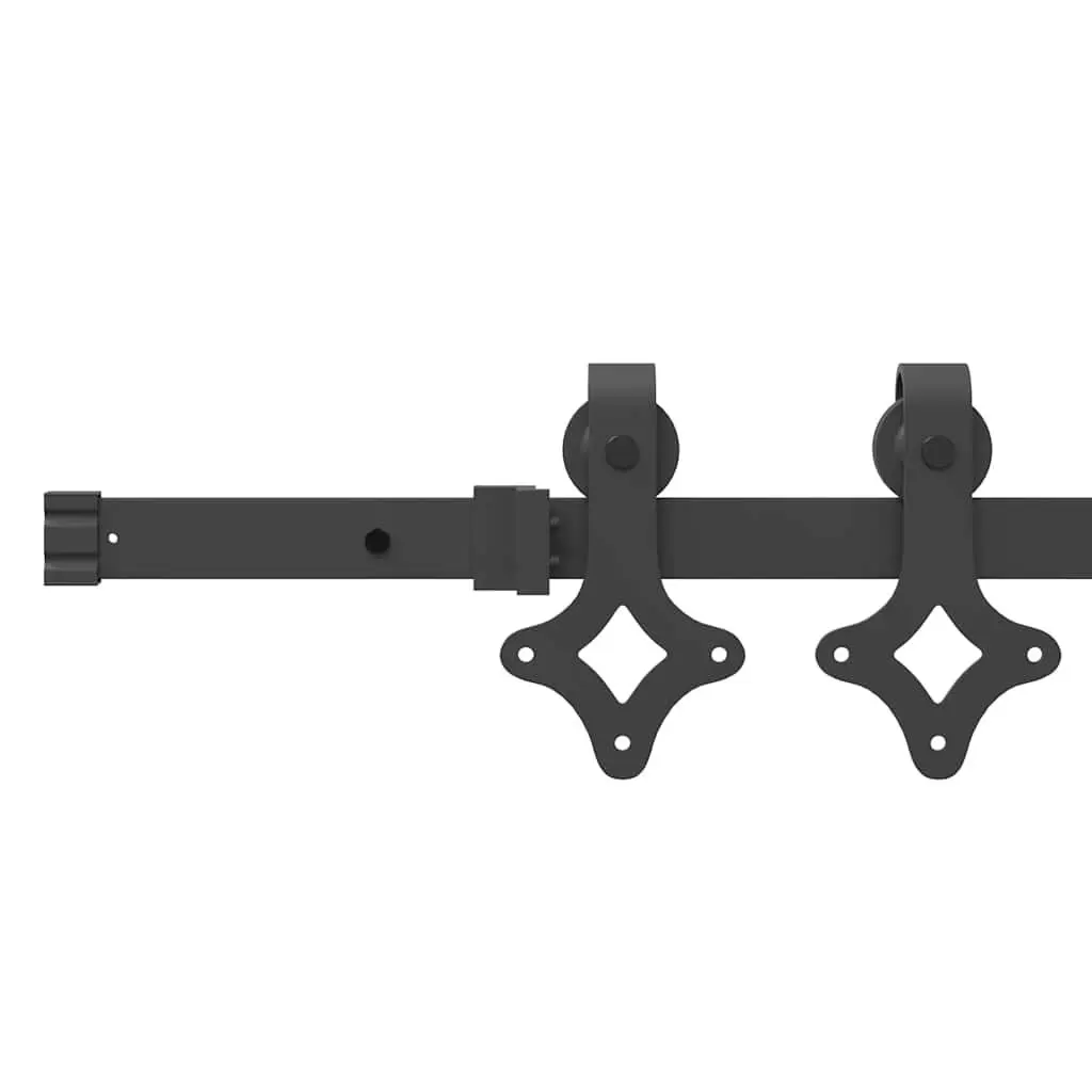 Sliding Door Hardware Kit Powder-coated Steel 213.5cm Black Track Rail System