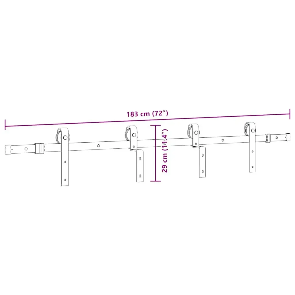 Sliding Door Hardware Kit Powder-coated Steel 183cm Black Track Rail System for Interior Doors