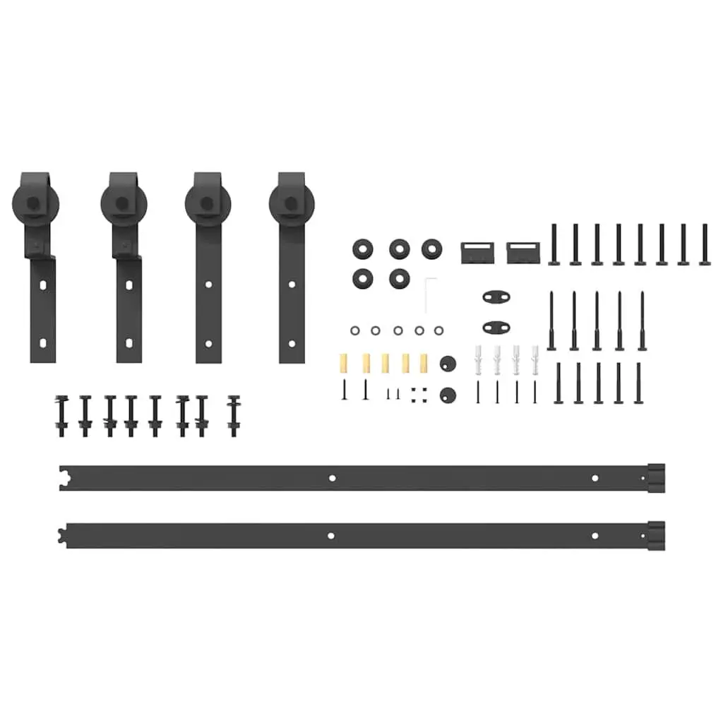 Sliding Door Hardware Kit Powder-coated Steel 183cm Black Track Rail System for Interior Doors