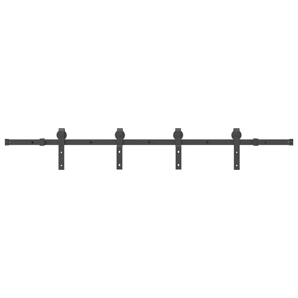 Sliding Door Kit 200cm Black Steel Track System with Internal Bearings for Smooth Quiet Operation