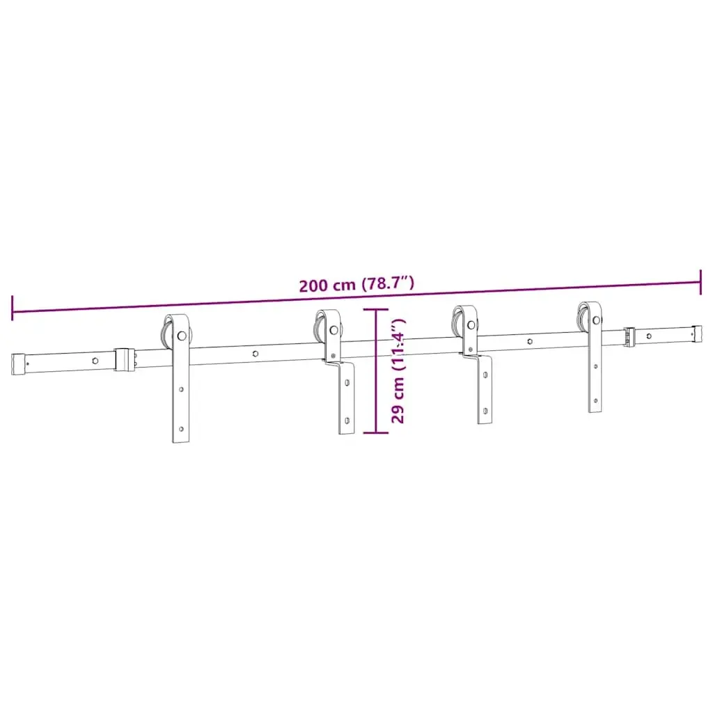 Sliding Door Kit 200cm Black Steel Track System with Internal Bearings for Smooth Quiet Operation