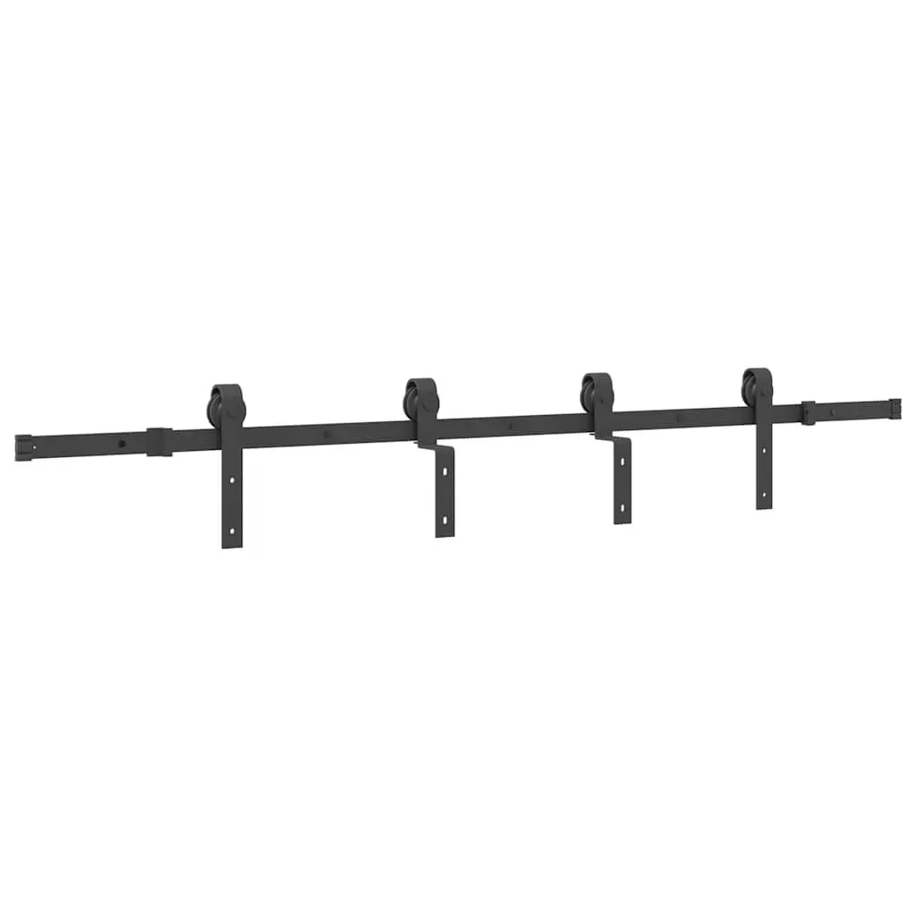 Sliding Door Kit 200cm Black Steel Track System with Internal Bearings for Smooth Quiet Operation