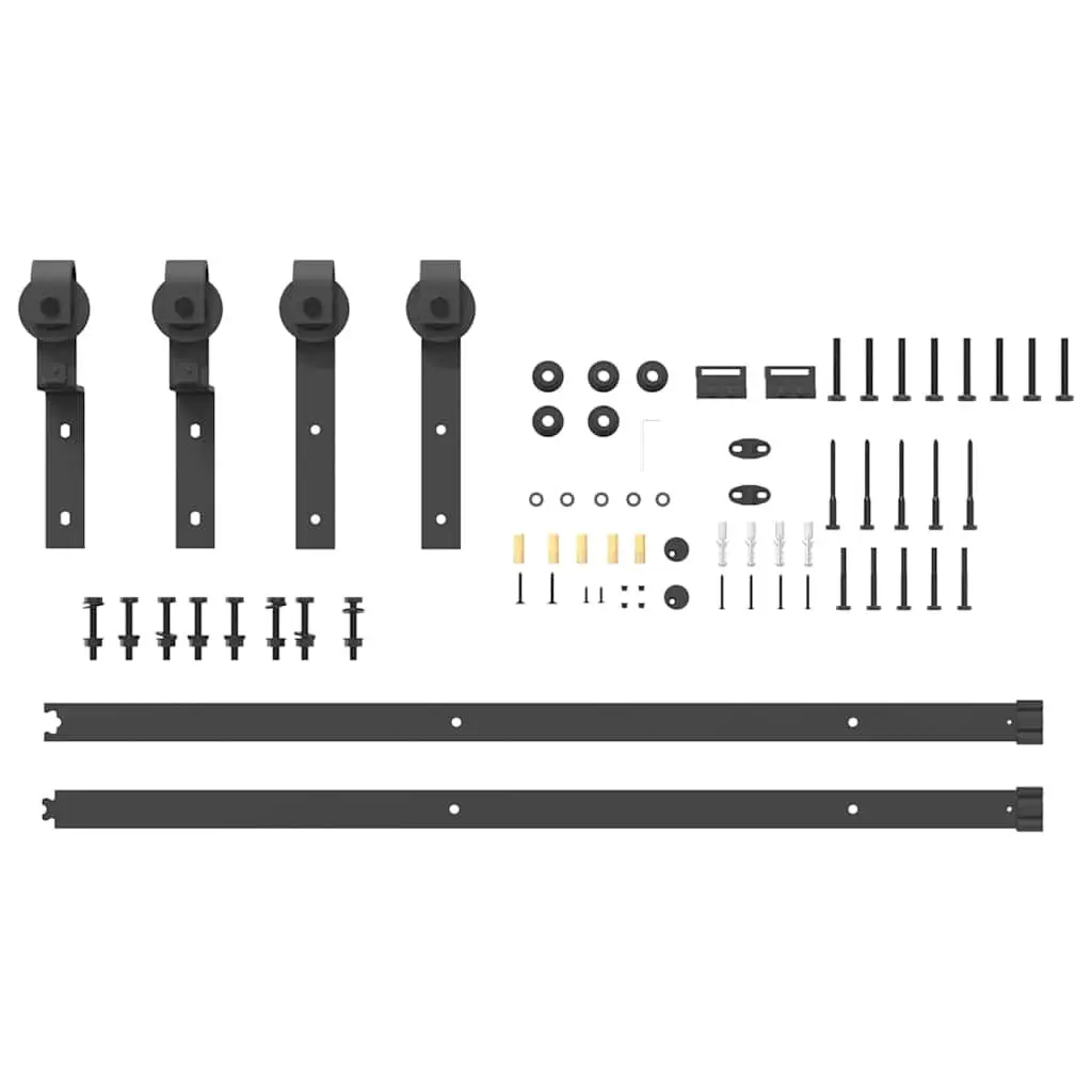 Sliding Door Kit 200cm Black Steel Track System with Internal Bearings for Smooth Quiet Operation
