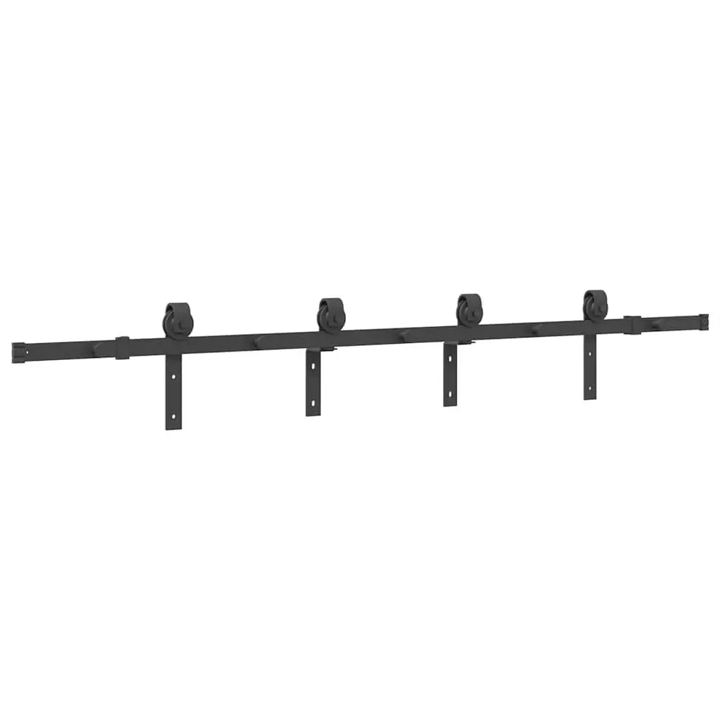 Sliding Door Kit 200cm Black Steel Track System with Internal Bearings for Smooth Quiet Operation