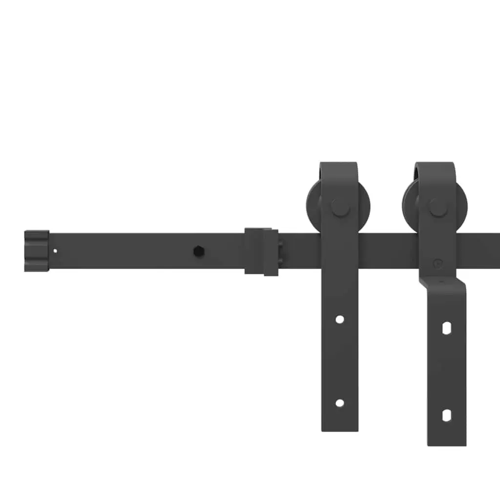 Sliding Door Kit 200cm Black Steel Track System with Internal Bearings for Smooth Quiet Operation