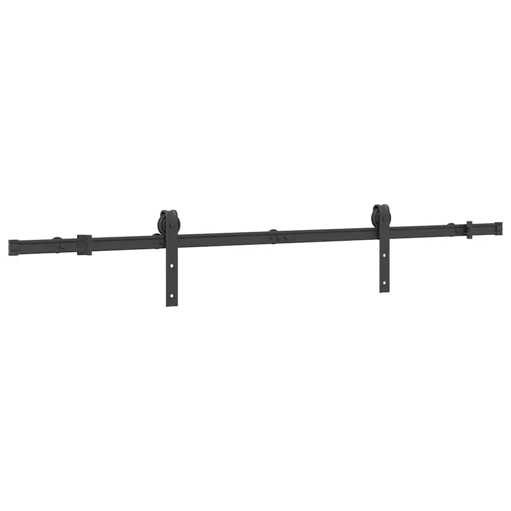 Sliding Door Hardware Kit Powder-coated Steel 183cm Black Track Rail System
