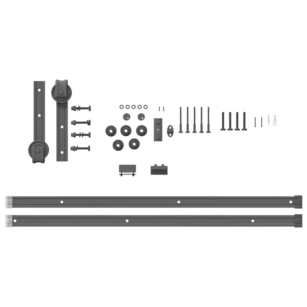 Sliding Door Hardware Kit Powder-coated Steel 183cm Black Track Rail System