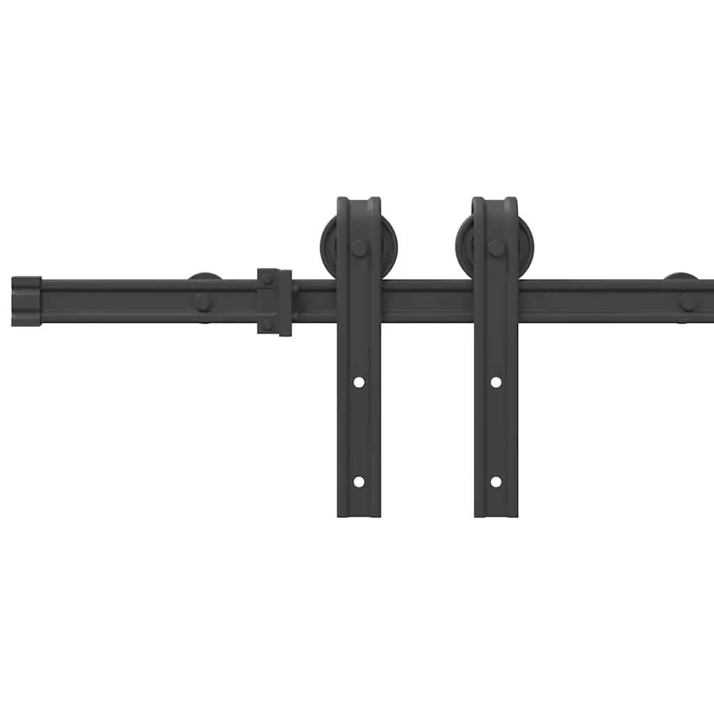 Sliding Door Hardware Kit Powder-coated Steel 183cm Black Track Rail System