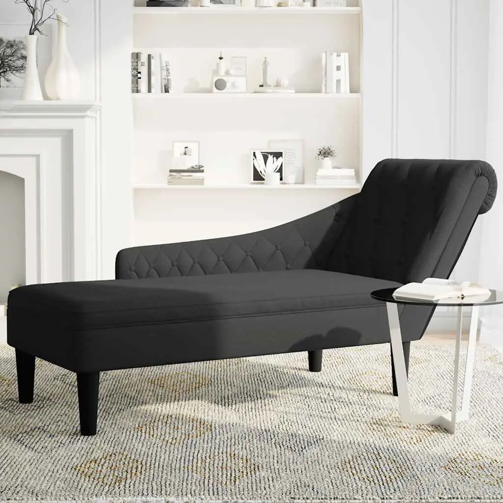 Chaise Lounge Chair with Lumbar Pillow Right Armrest Black Fabric Living Room
