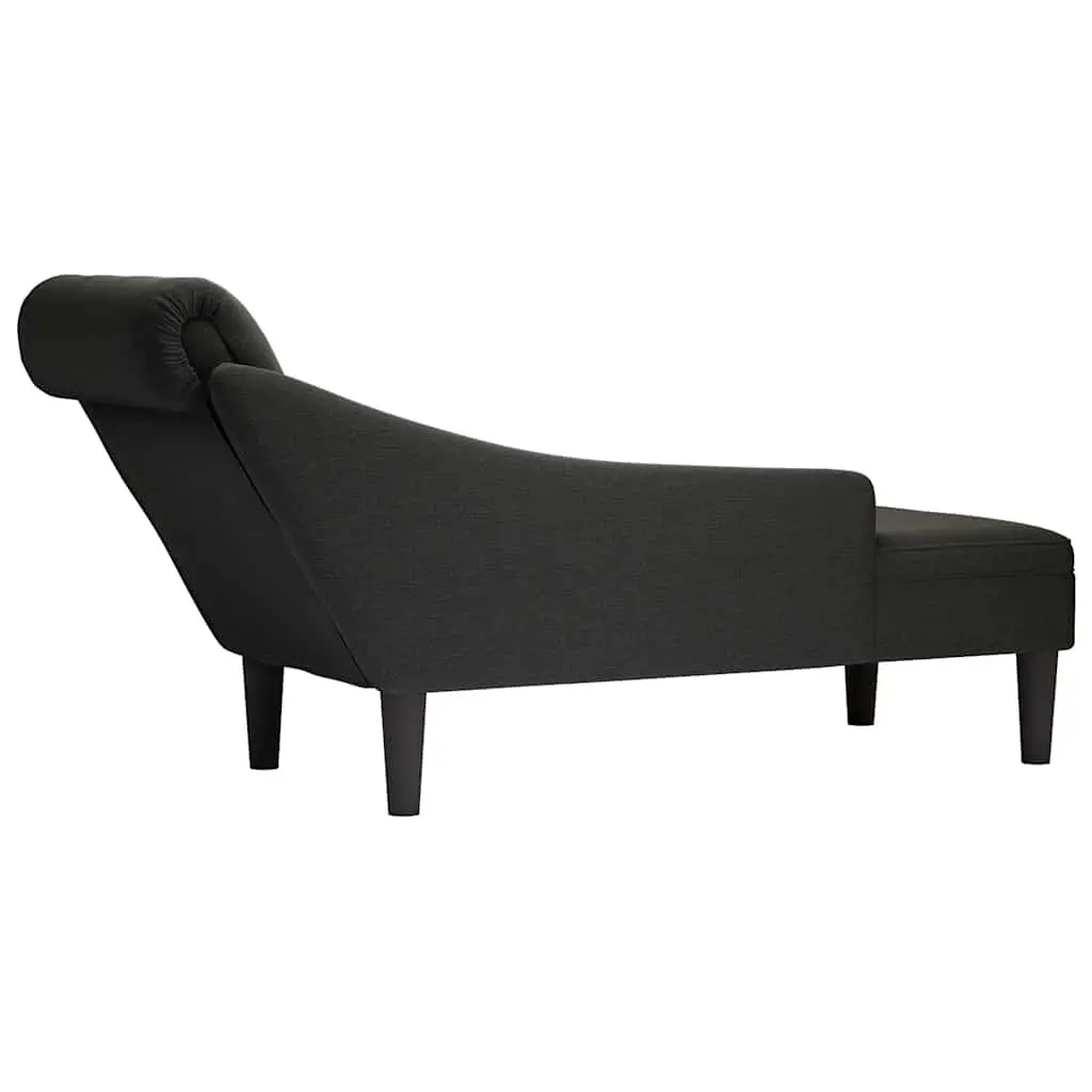 Chaise Lounge Chair with Lumbar Pillow Right Armrest Black Fabric Living Room