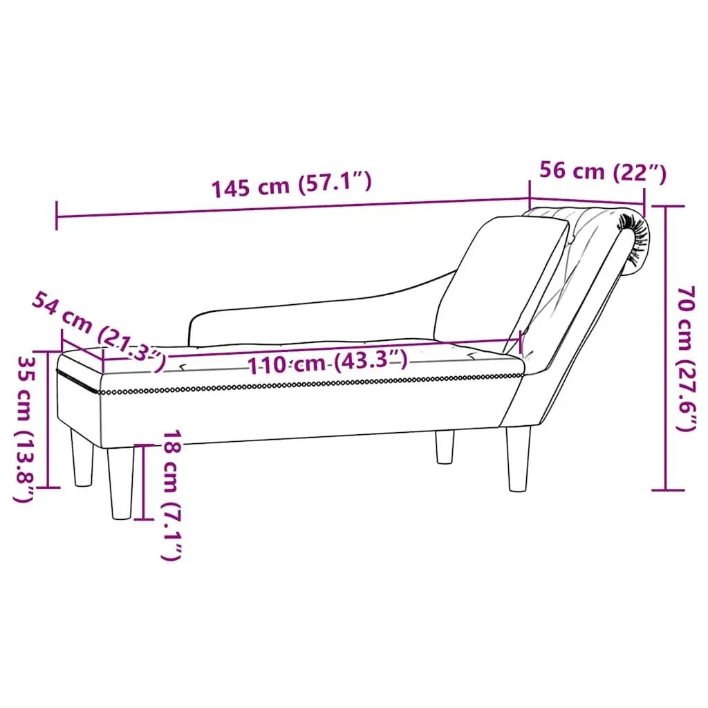 Chaise Lounge Grey Velvet with Pillow Armrest Button Tufting Living Room Sofa