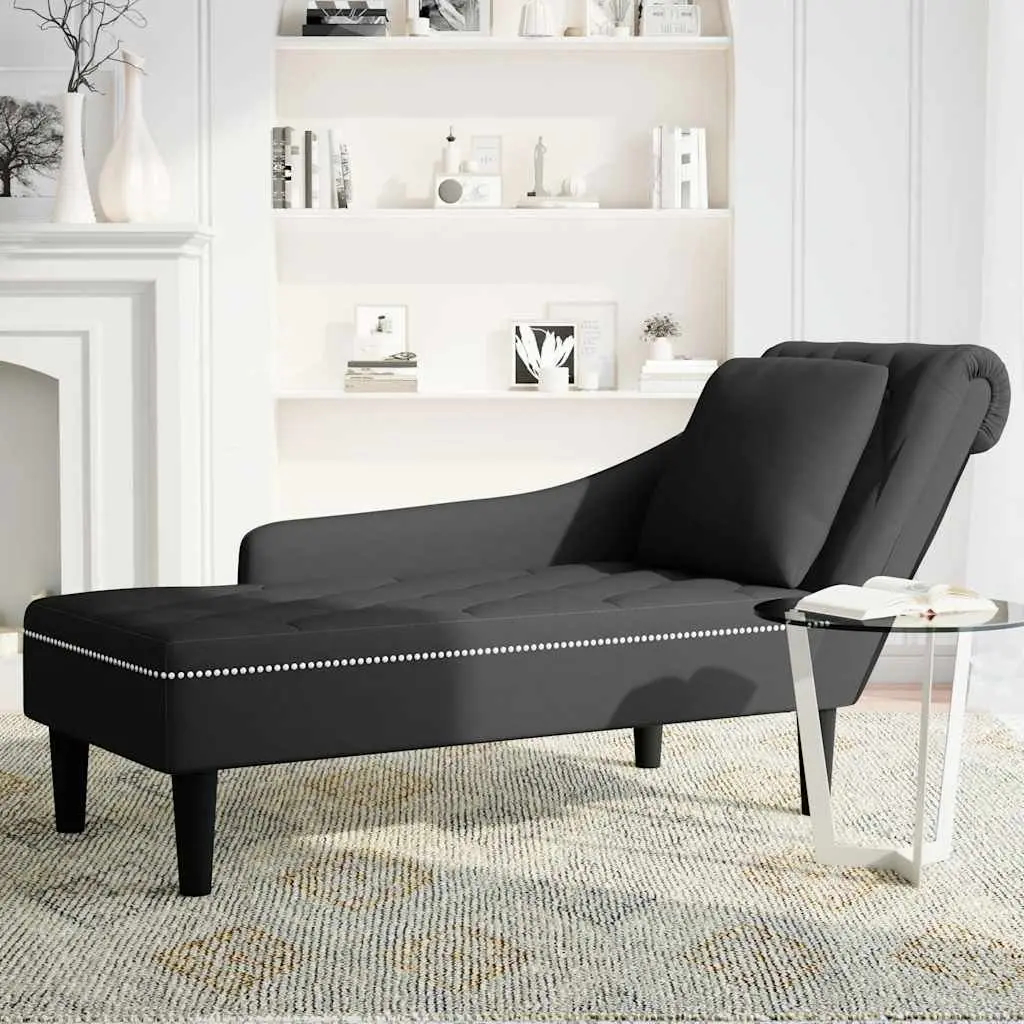 Chaise Lounge Black Velvet with Pillow Button Tufted Living Room Furniture