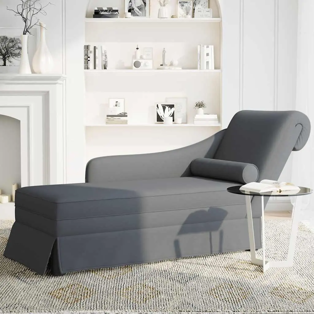 Chaise Lounge Dark Grey Velvet Right Armrest Soft Fabric with Bolsters High Resilience Foam for Living Room