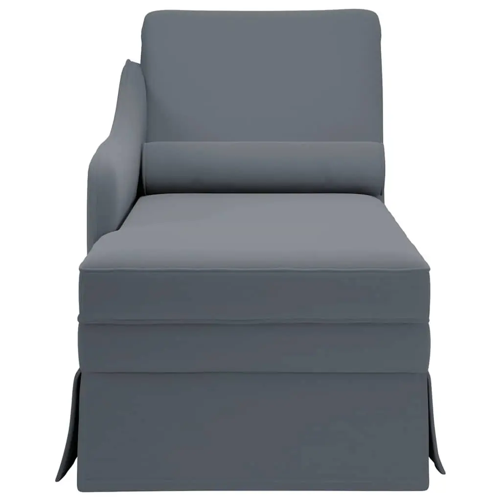 Chaise Lounge Dark Grey Velvet Right Armrest Soft Fabric with Bolsters High Resilience Foam for Living Room
