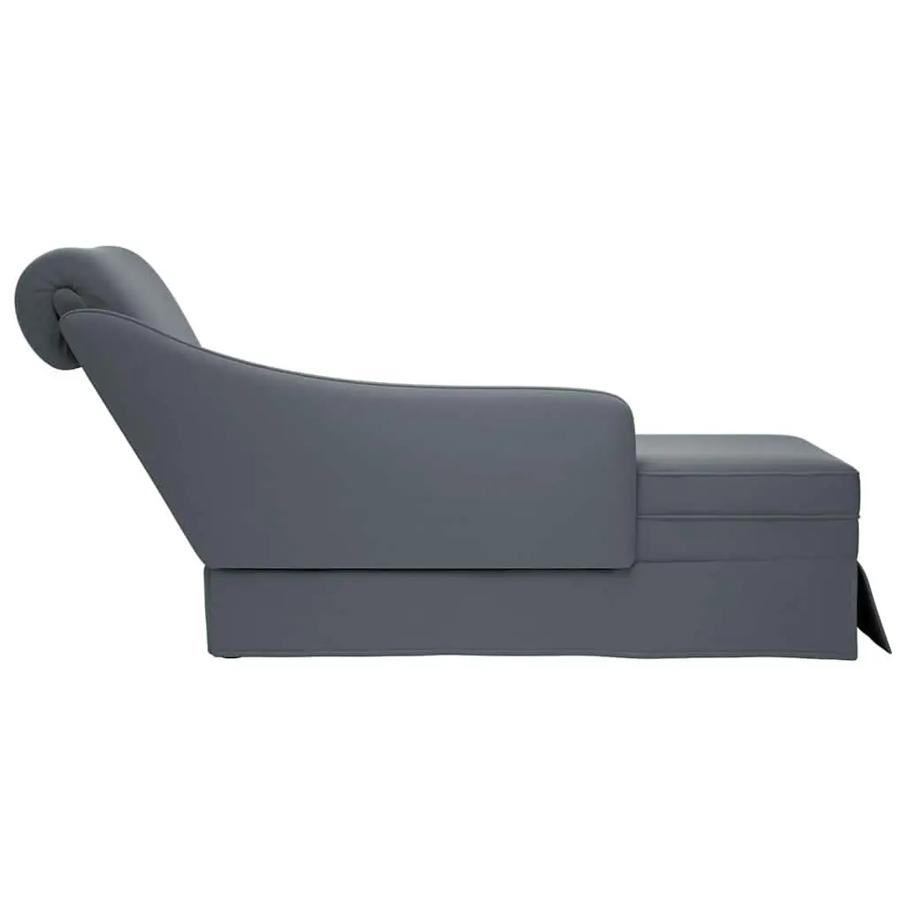 Chaise Lounge Dark Grey Velvet Right Armrest Soft Fabric with Bolsters High Resilience Foam for Living Room