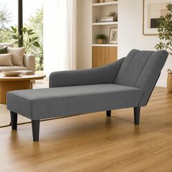 Chaise Lounge with Right Armrest Grey Fabric Comfortable Lounger Living Room