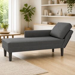 Chaise Lounge with Pillow Grey Corduroy Fabric Comfortable Recliner Living Room