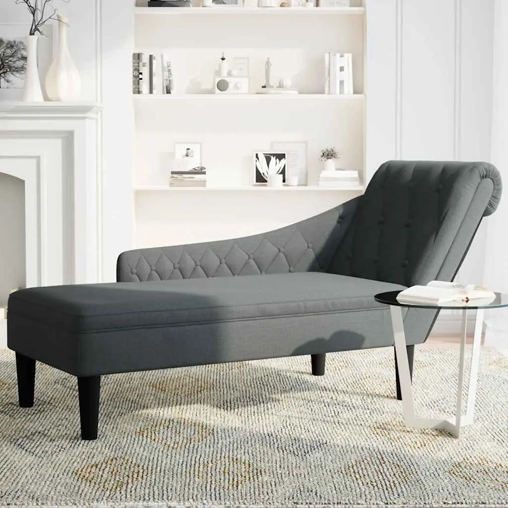 Chaise Lounge Chair Soft Fabric Grey Right Armrest with Lumbar Pillow for Relaxation in Living Room or Study