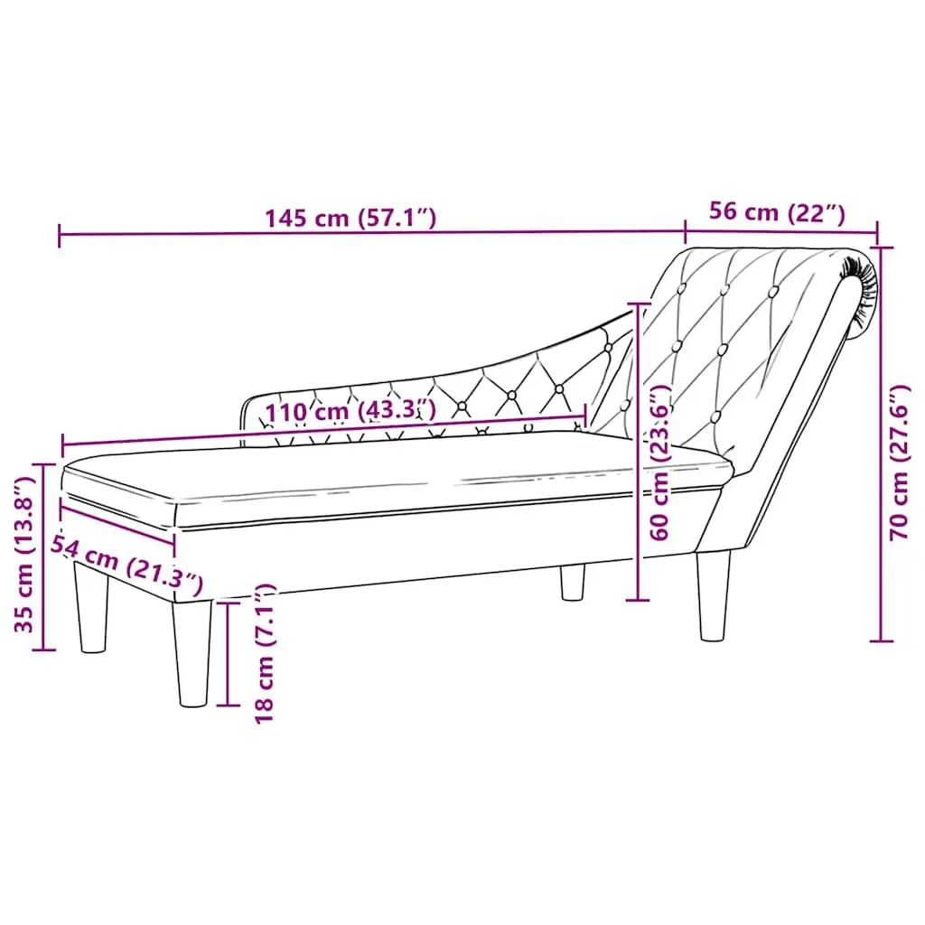 Chaise Lounge Chair Soft Fabric Grey Right Armrest with Lumbar Pillow for Relaxation in Living Room or Study