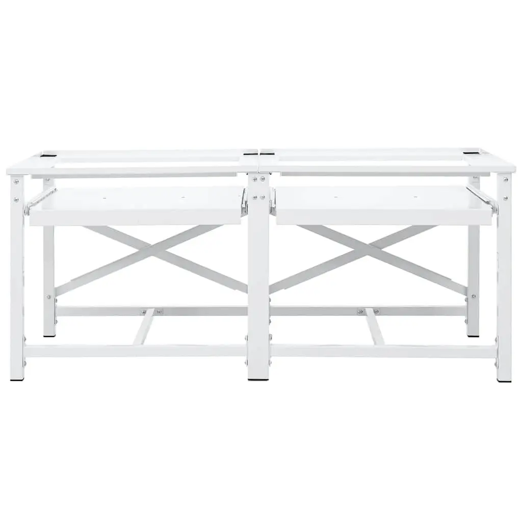 Washing Machine Pedestal Steel Frame White with Pull-Out Storage Shelves
