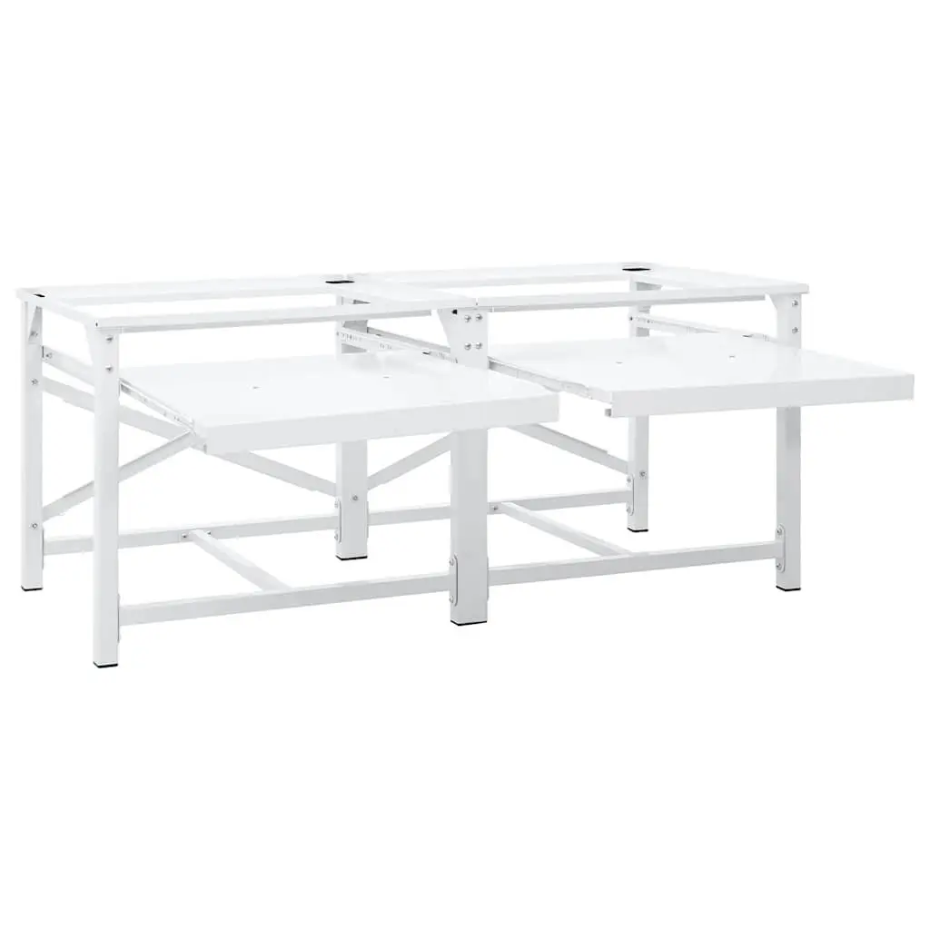 Washing Machine Pedestal Steel Frame White with Pull-Out Storage Shelves