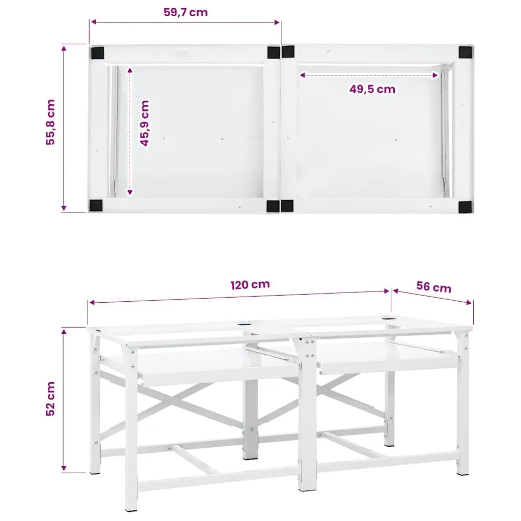 Washing Machine Pedestal Steel Frame White with Pull-Out Storage Shelves