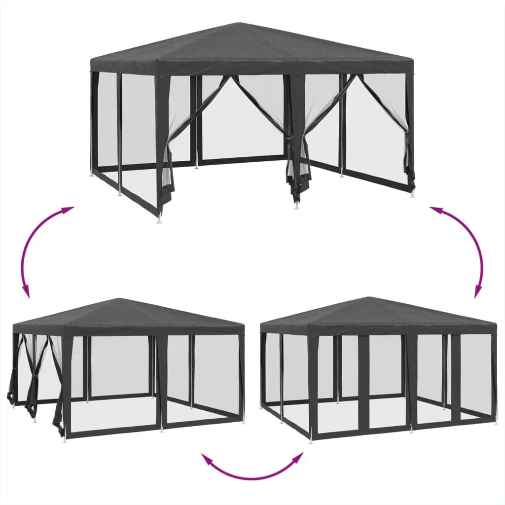 Party Tent Iron 4x4m Anthracite with 8 Mesh Sidewalls