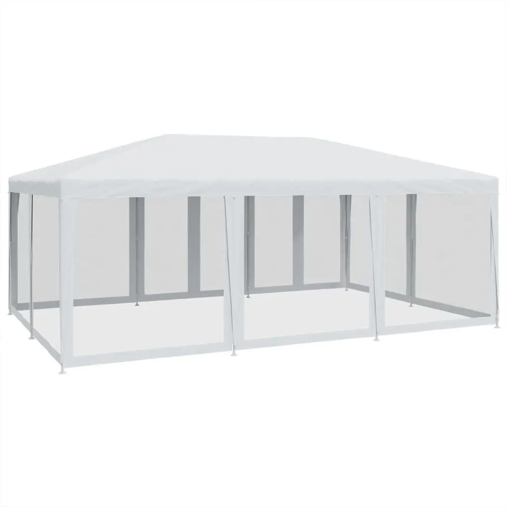 Party Tent Outdoor Gazebo Iron Frame Water-Resistant HDPE Roof 6x4m White Mesh Sidewalls